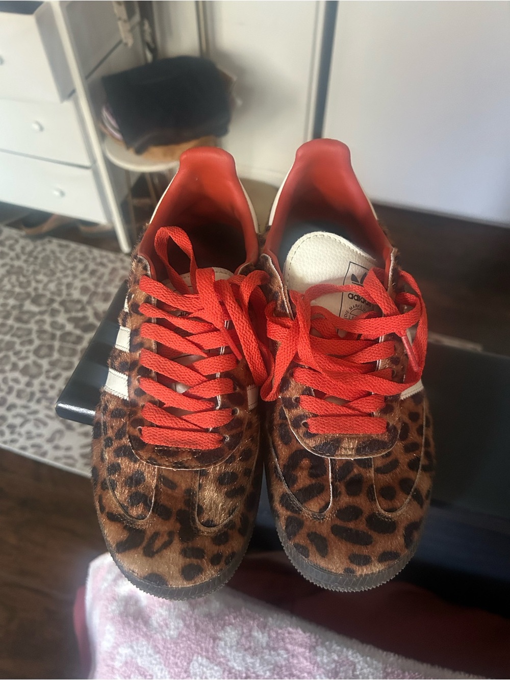 adidas Leopard Print Samba Sneakers with Red Laces